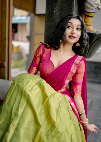 AAWIYA KASHVI 2001 PISTA DESIGNER KANCHIPURAM LEHENGA CHOLI WHOLESALER IN INDIA